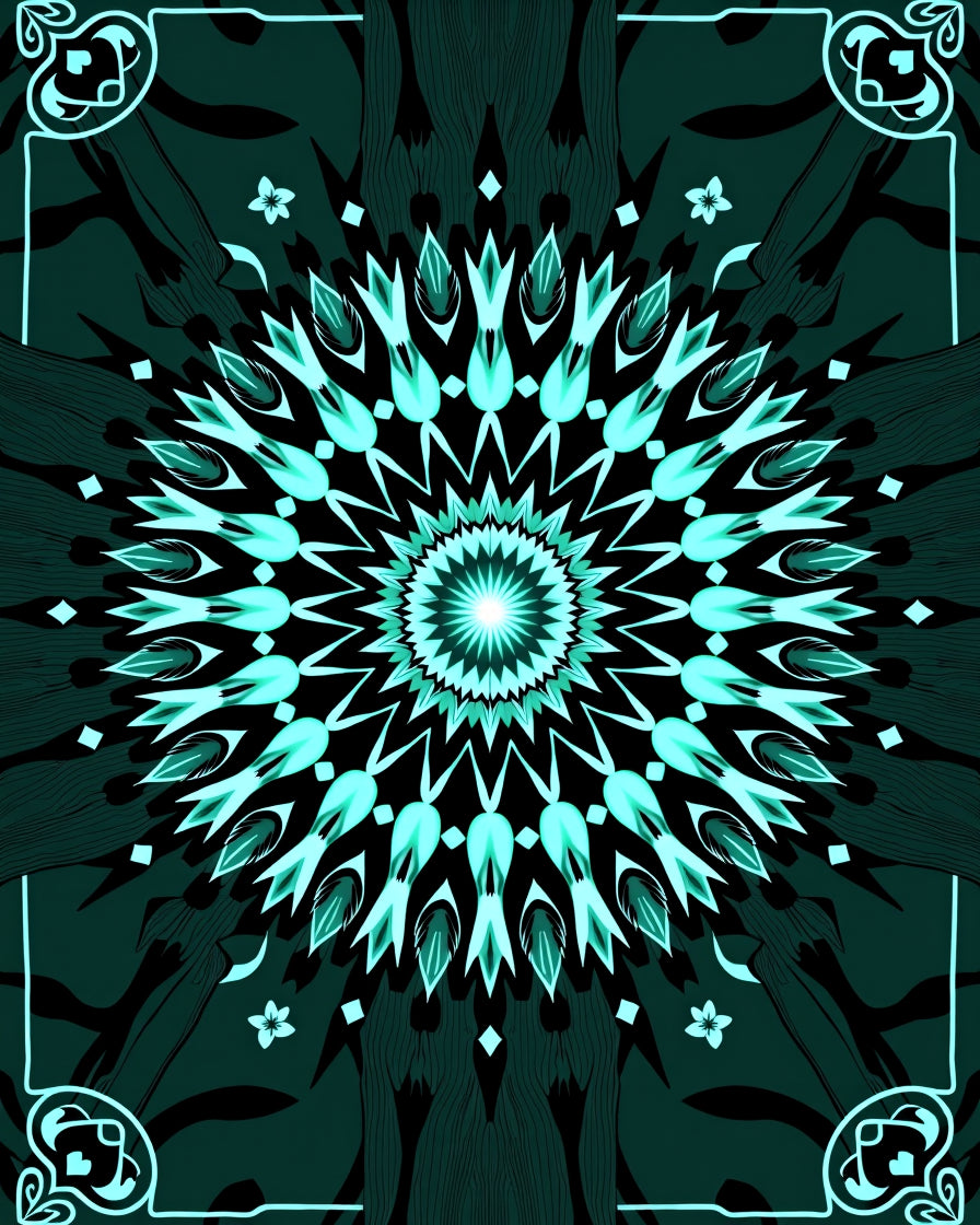 Emerald Teal Radiant Starburst Mandala Rug