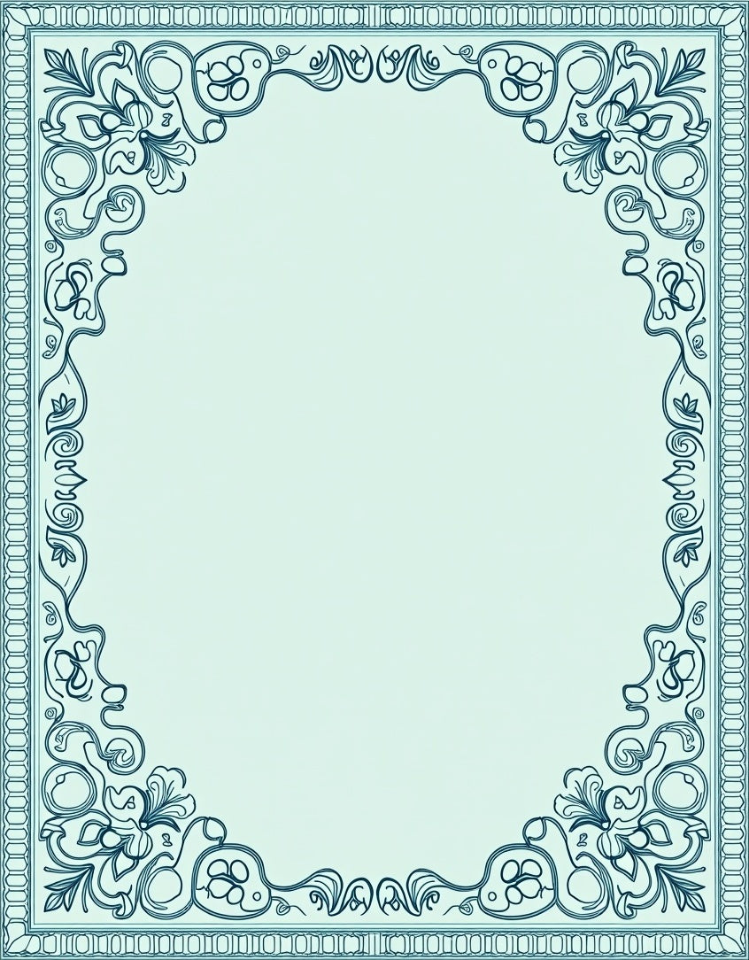 Art Nouveau Teal Floral Border Rug