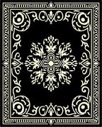 Ornate Black Ivory Medallion Border Rug
