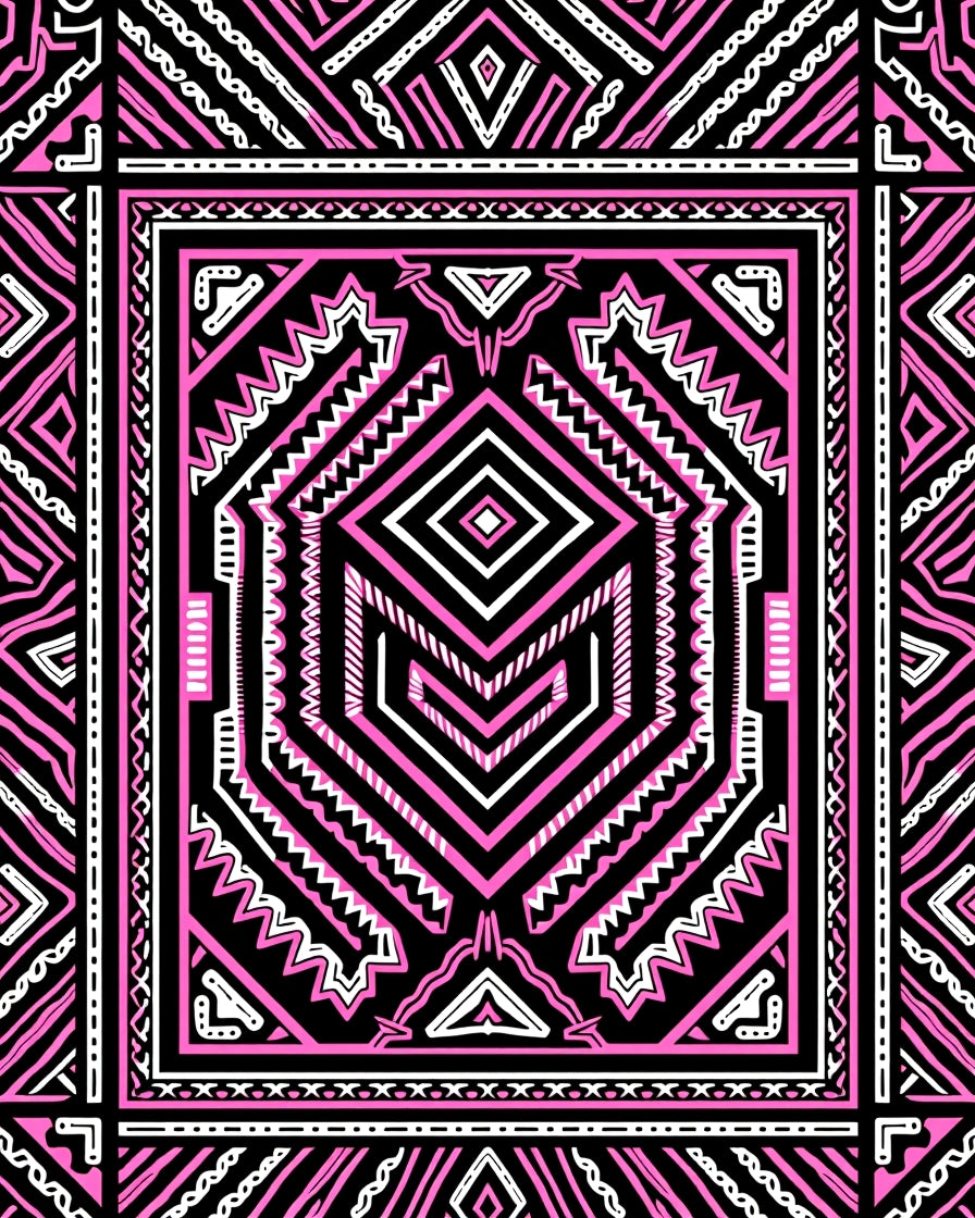 Bold Pink Geometric Tribal Medallion Rug
