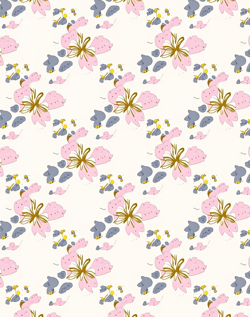 Pink Blossom And Grey Pebble Cluster Rug