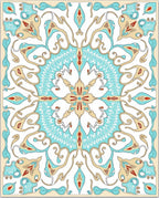Ornate Teal Floral Medallion Symmetry Rug