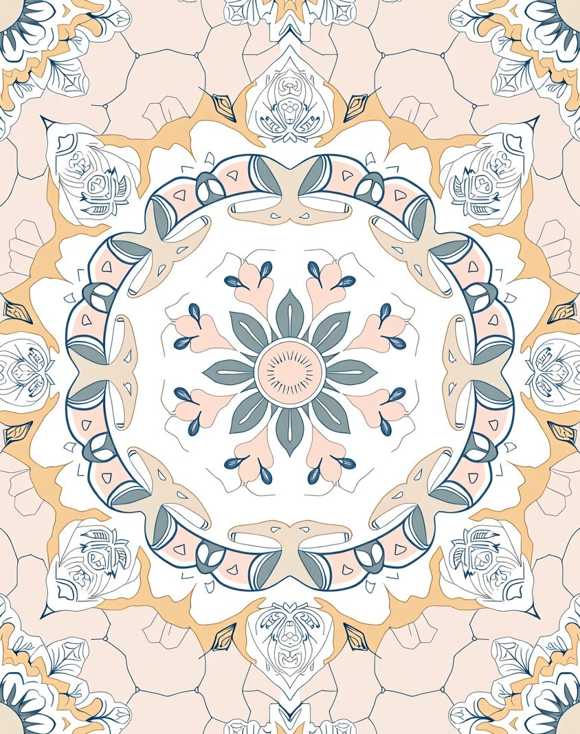 Blush Pink Teal Floral Mandala Rug