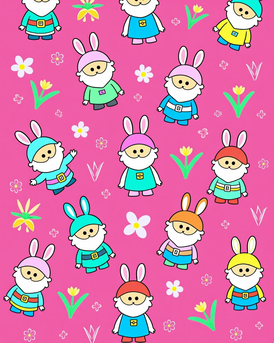 Whimsical Garden Gnomes Bunny Ears Motif Rug