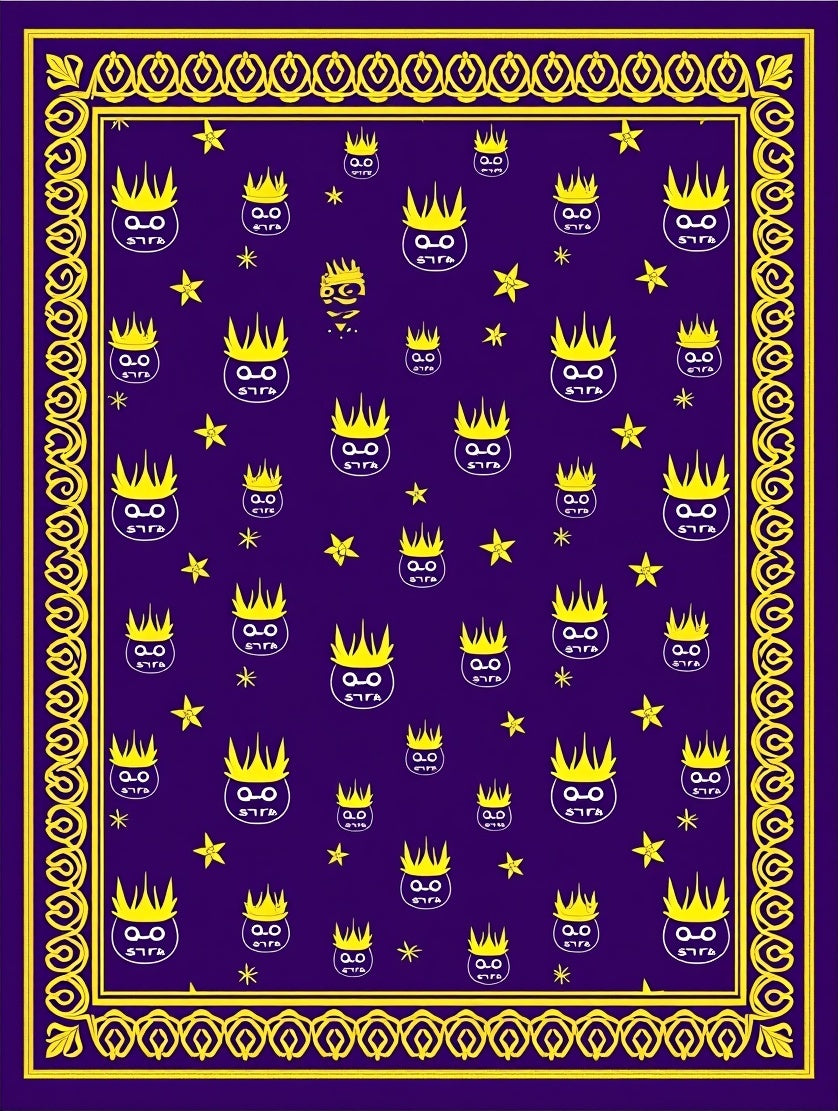 Purple Yellow Crowned Face Border Rug