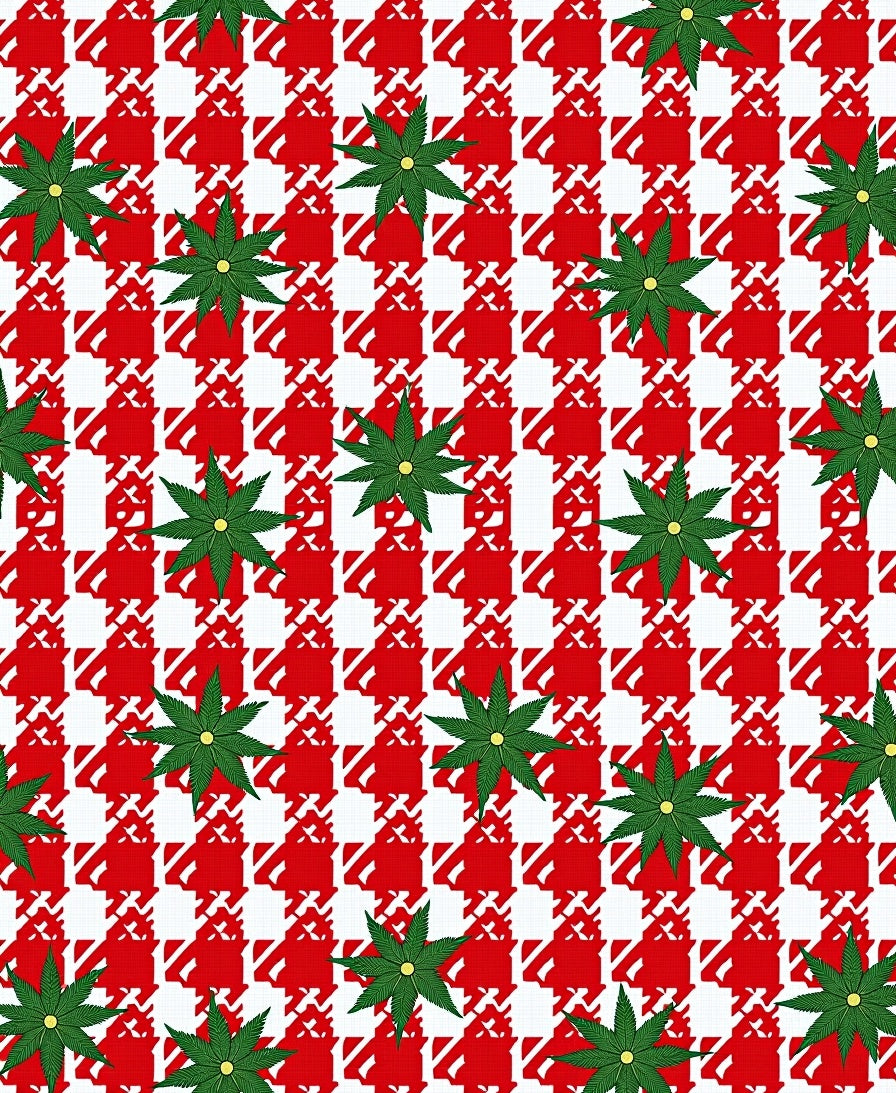 Red White Houndstooth Green Starburst Rug