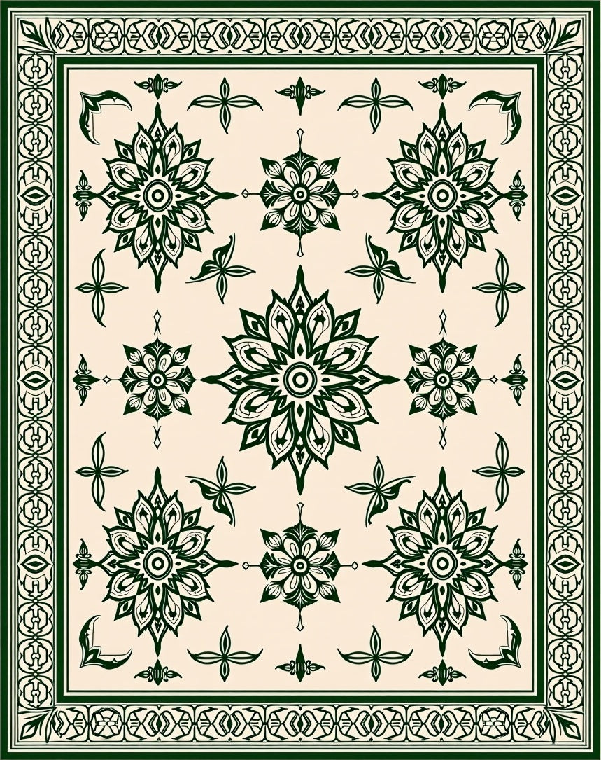 Emerald Green Floral Motif Area Rug
