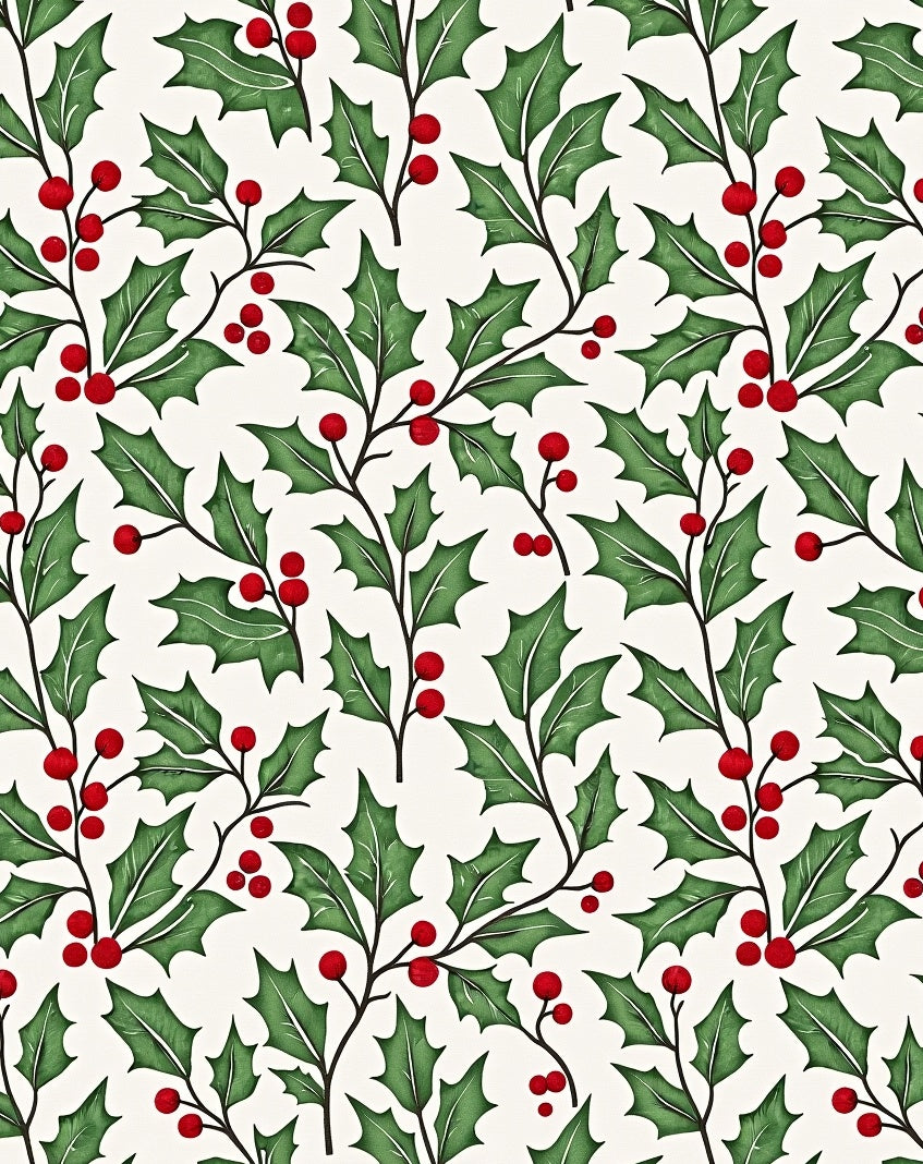 Festive Green Holly Berry Sprigs Rug