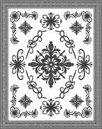 Monochromatic Floral Scroll Ornament Frame Rug