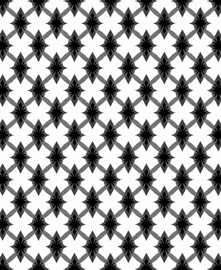 Black Gray Lattice Fleur de Lis Rug