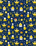 Yellow Christmas Houses Trees Stars Snowflakes Rug