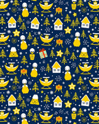 Yellow Christmas Houses Trees Stars Snowflakes Rug