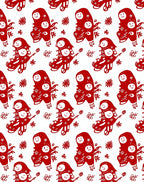 Red Chinese Folk Art Characters Rug