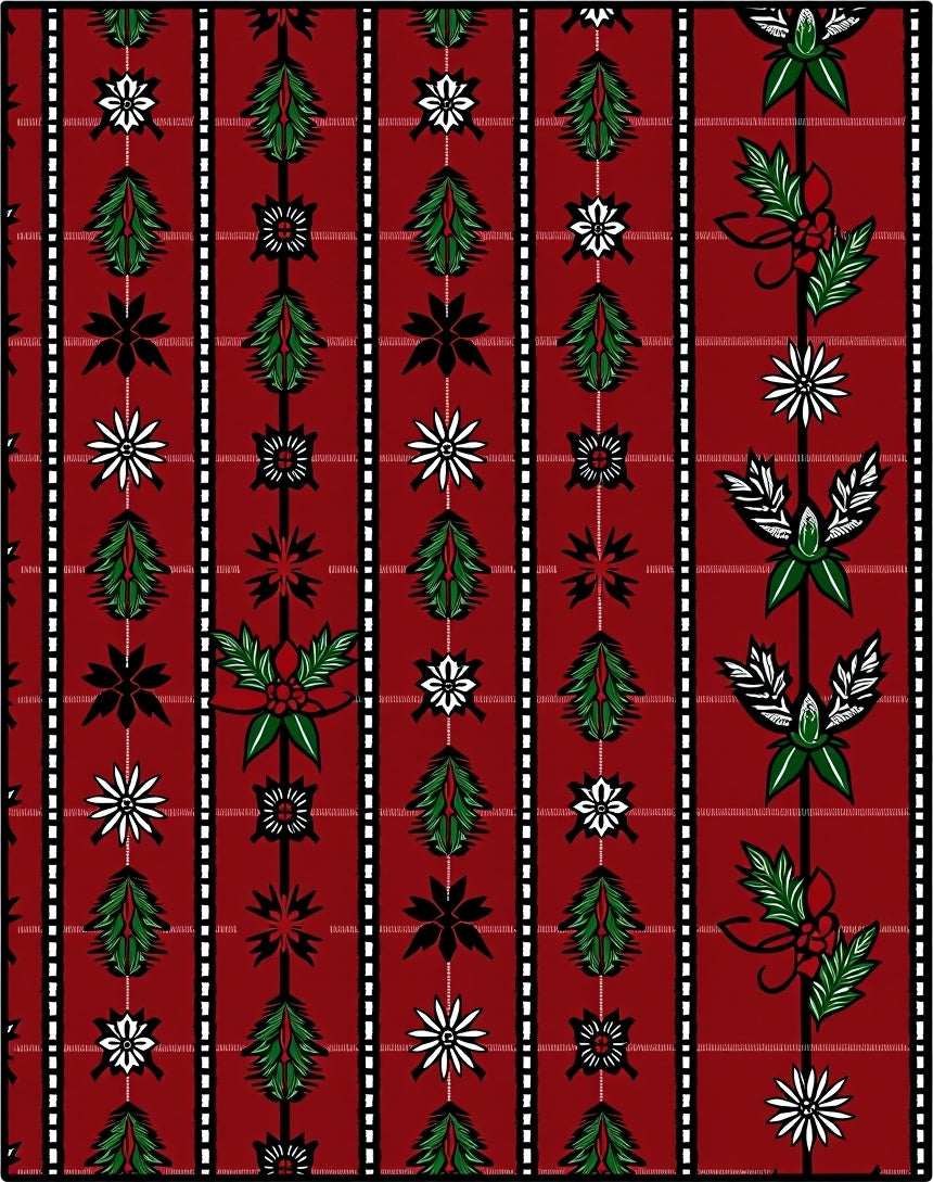 Festive Red Green Poinsettia Stripe Rug