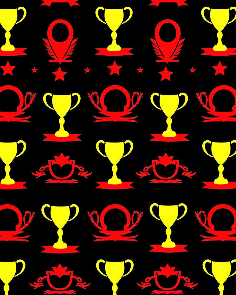 Gold Yellow Red Trophy Collage Rug