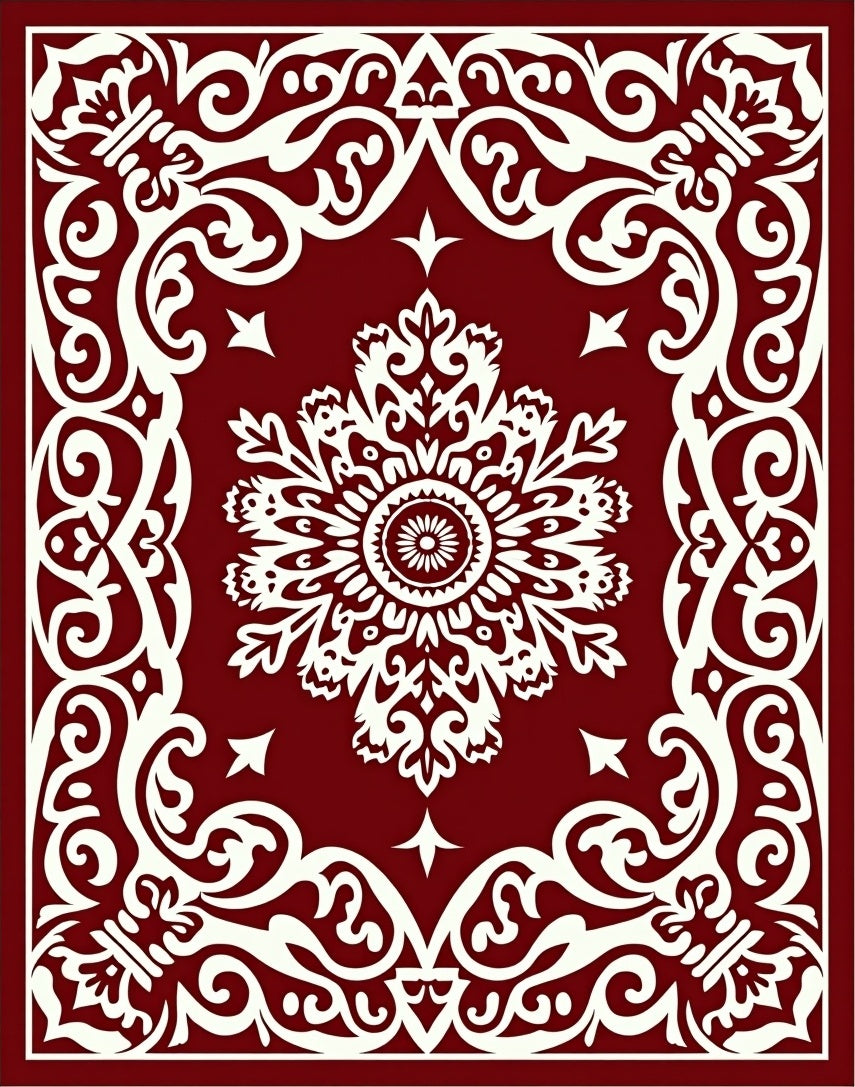 Crimson Ivory Ornate Medallion Border Rug