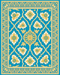 Turquoise Floral Medallion Ivory Gold Border Rug
