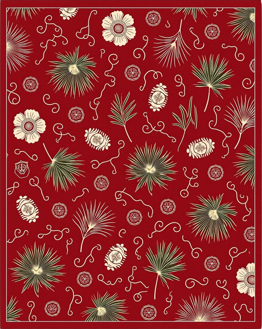 Crimson Floral Palm Silhouette Rug