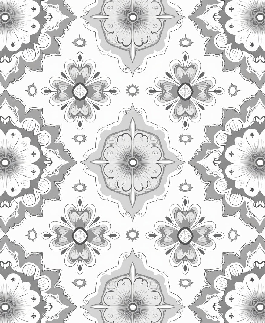 Gray Floral Medallion Mandala Rug