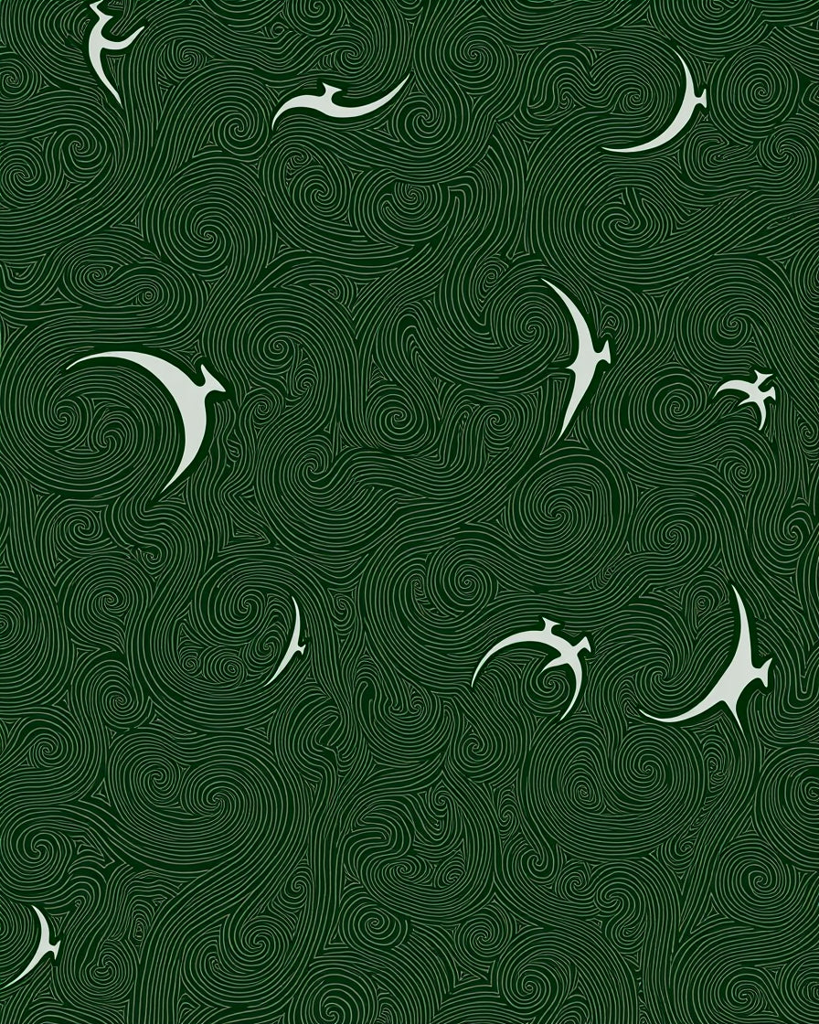 Dark Teal Swirling Birds Art Rug