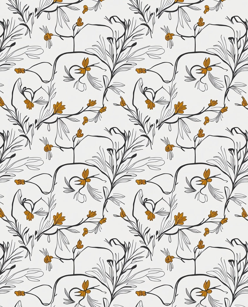 Golden Blossom Vine Sketch Rug