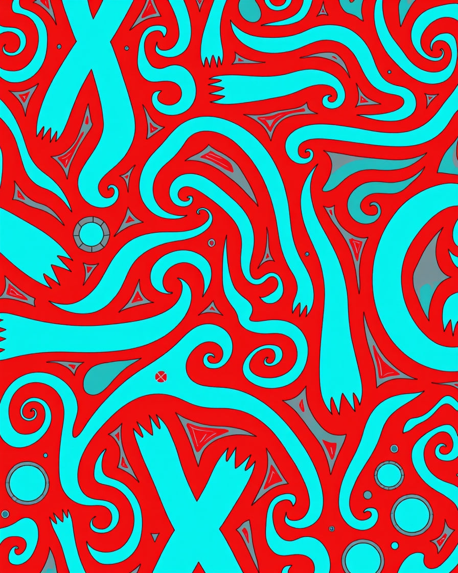 Vibrant Red Aqua Swirls Rug