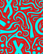 Vibrant Red Aqua Swirls Rug