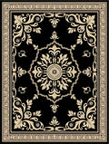 Black Cream Damask Scroll Medallion Rug
