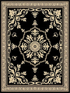 Black Cream Damask Scroll Medallion Rug