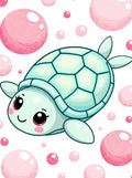 Kawaii Teal Turtle Pink Bubbles Rug