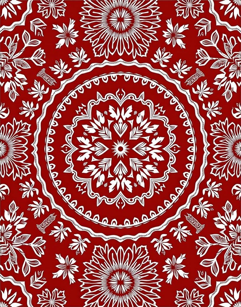 Crimson Mandala Floral Symmetry Rug