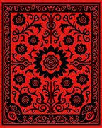Bold Floral Red Black Border Rug