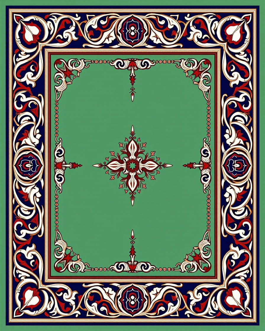 Ornate Crimson White Blue Medallion Rug