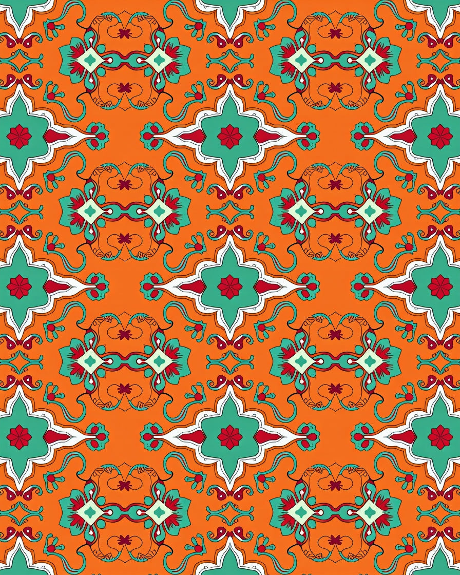 Orange Teal Red Symmetrical Medallion Rug