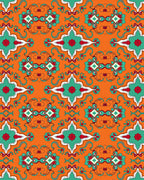 Orange Teal Red Symmetrical Medallion Rug