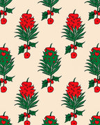 Festive Red Green Holly Berry Branch Rug