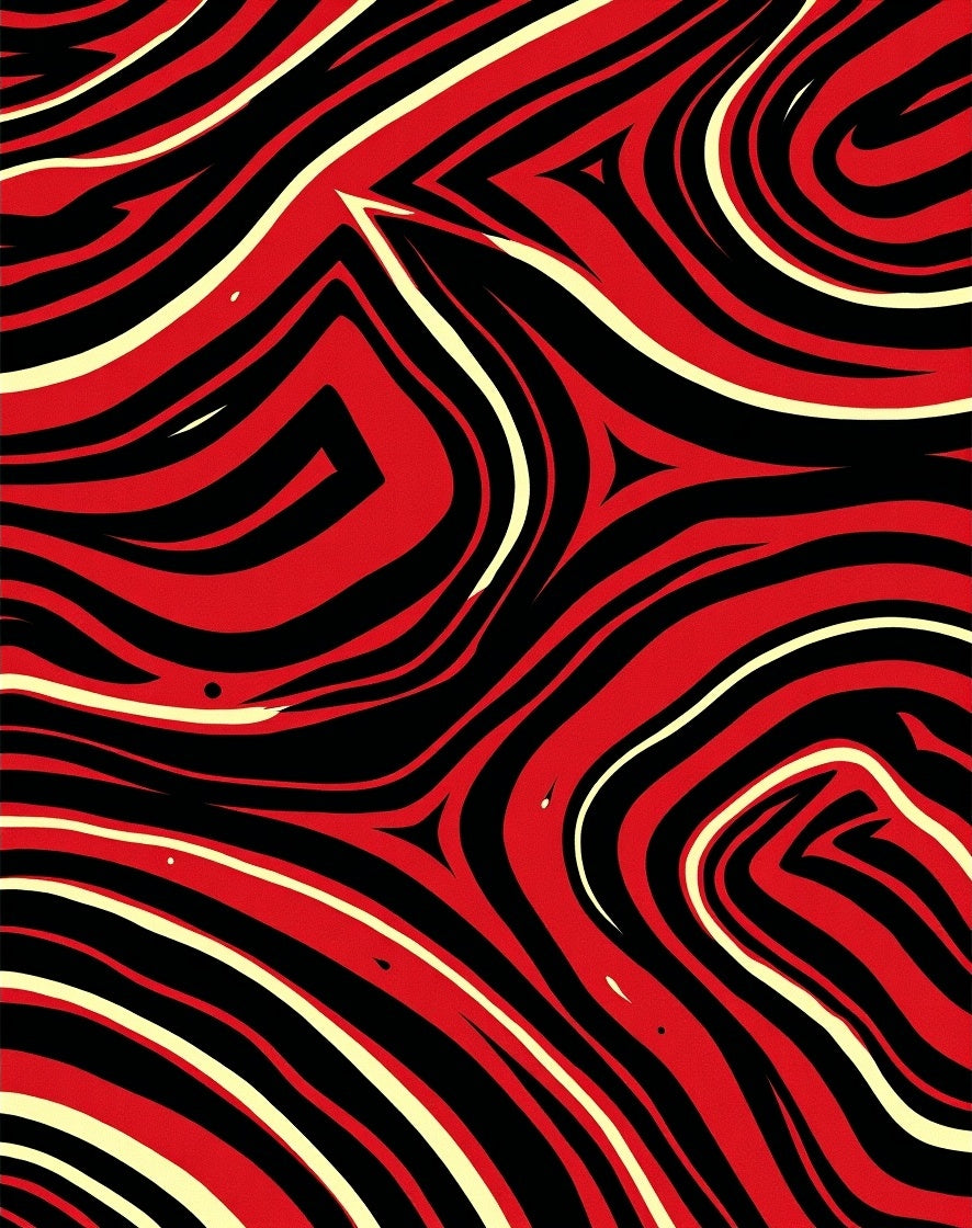 Crimson Black Swirling Marble Rug
