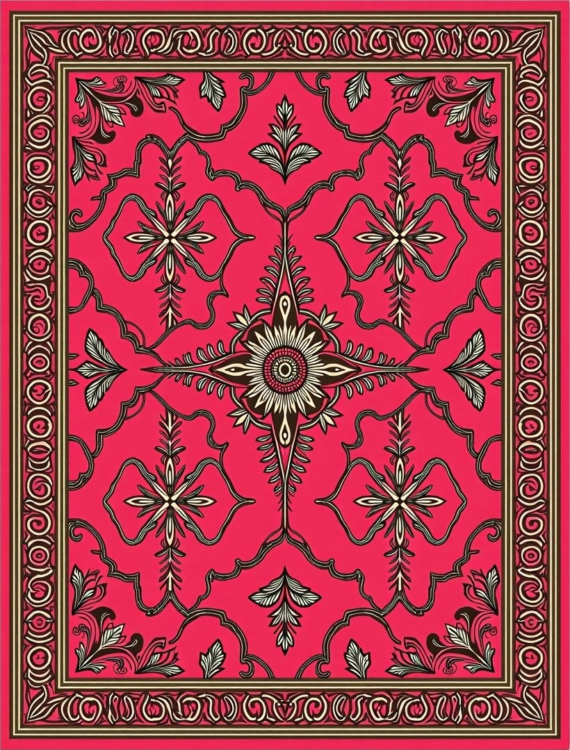 Vibrant Crimson Floral Scroll Rug