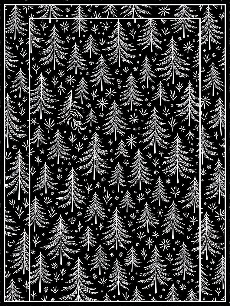 Black White Evergreen Forest Repeat Rug