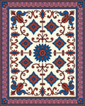 Coral Blue Floral Vine Medallion Rug