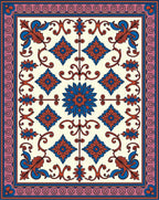 Coral Blue Floral Vine Medallion Rug