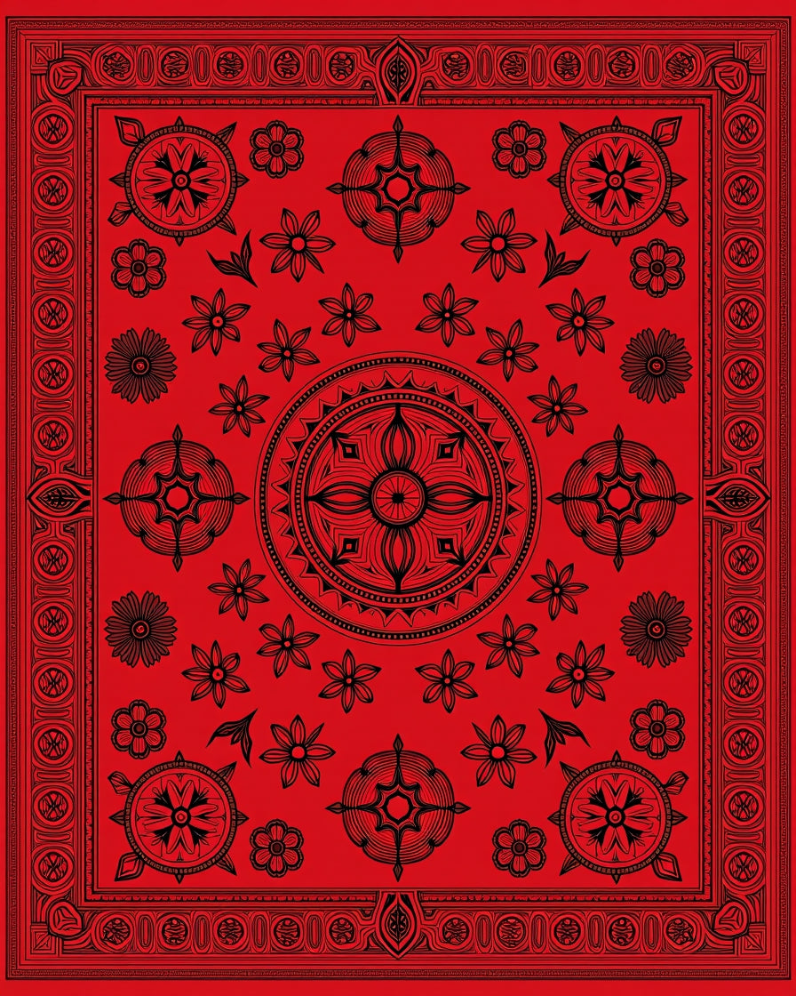 Crimson Red Floral Mandala Medallion Rug