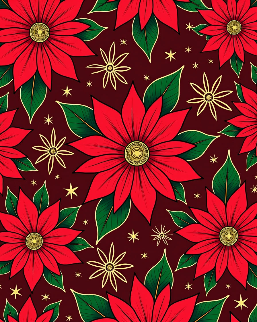 Vibrant Red Poinsettia Starburst Rug