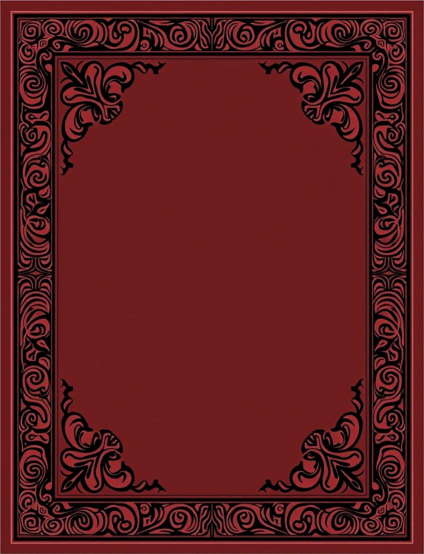 Deep Crimson Black Scrollwork Frame Rug