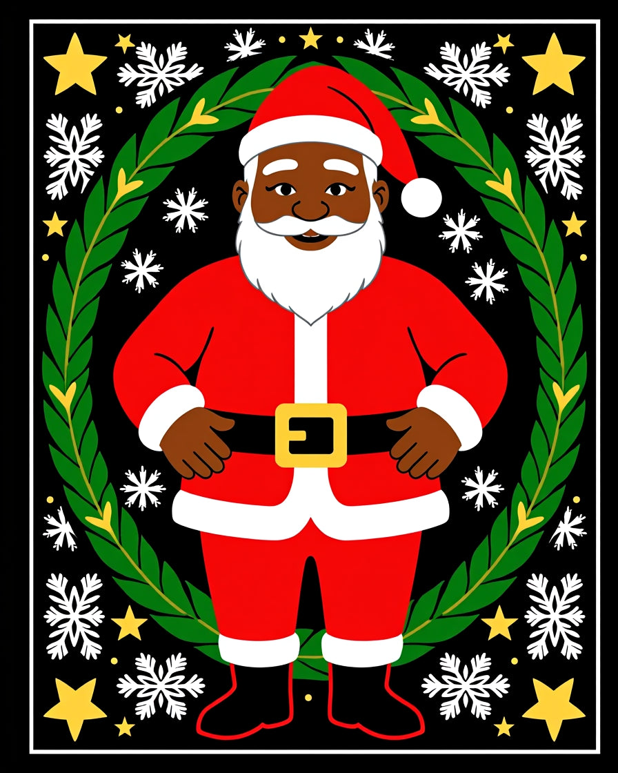 Christmas Santa Claus Black Festive Wreath Rug