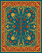 Grand Teal Red Golden Floral Ornament Rug