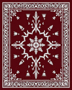 Deep Red White Floral Starburst Rug