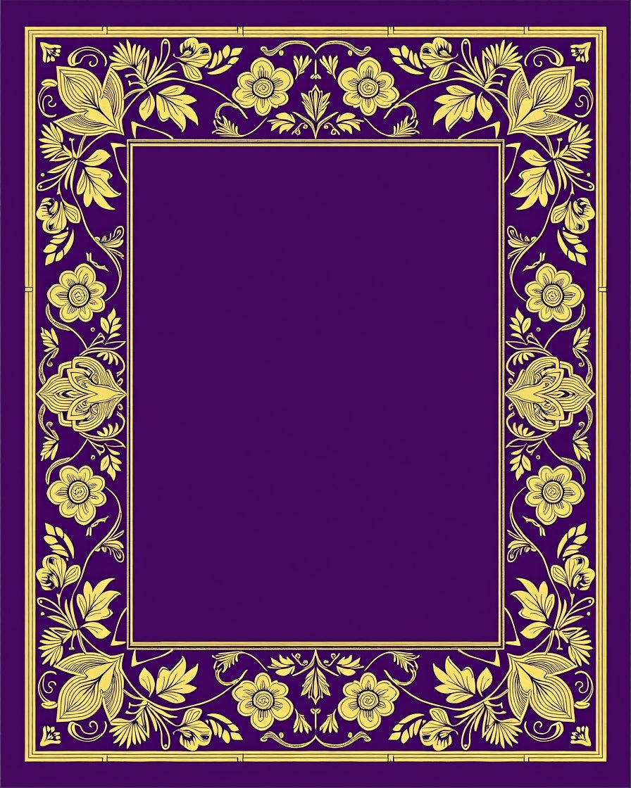 Vintage Purple Golden Floral Border Rug