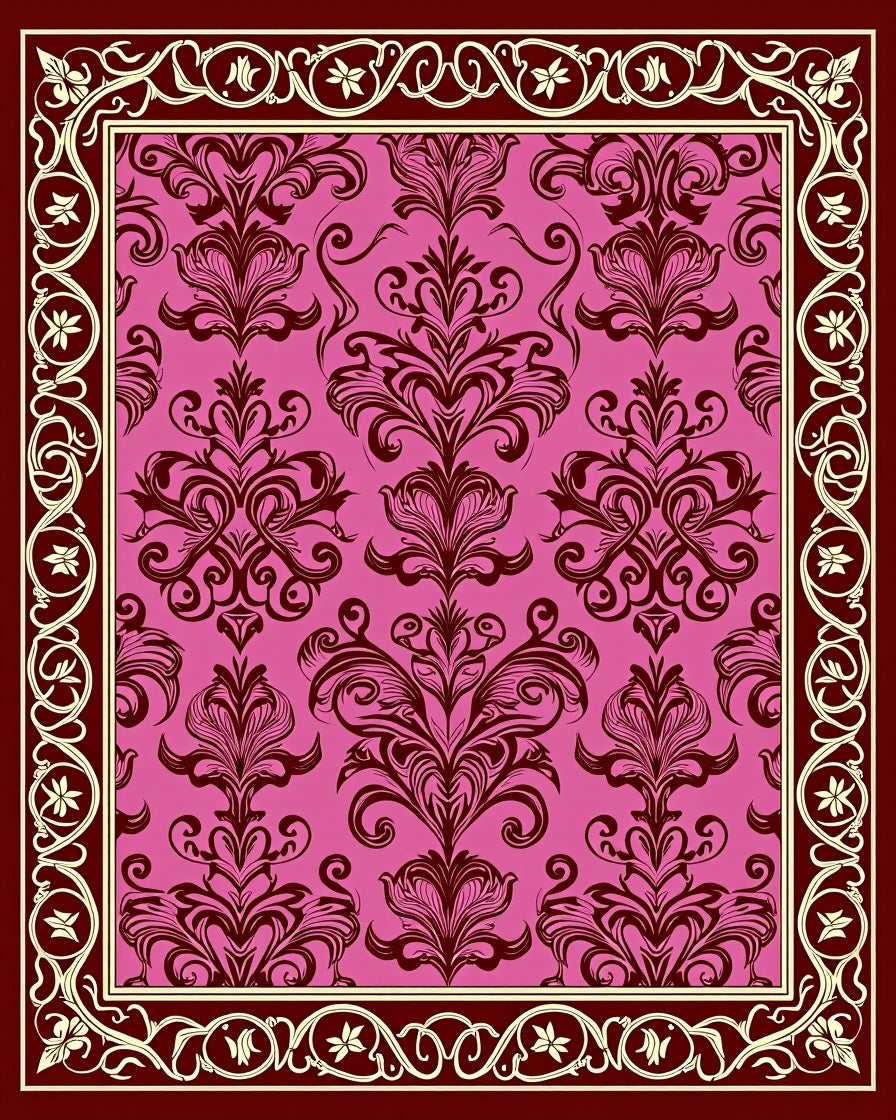 Crimson Floral Bordered Medallion Rug