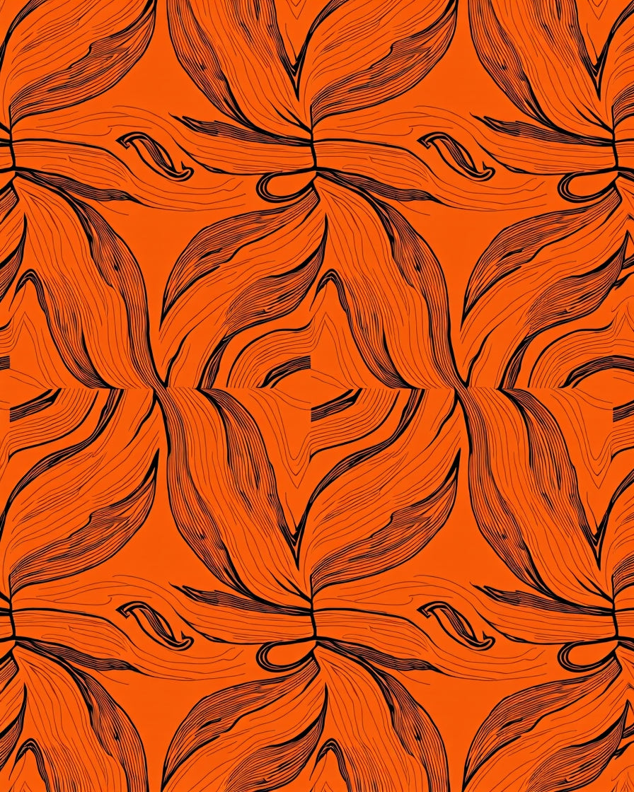 Vivid Orange Black Line Art Bloom Rug